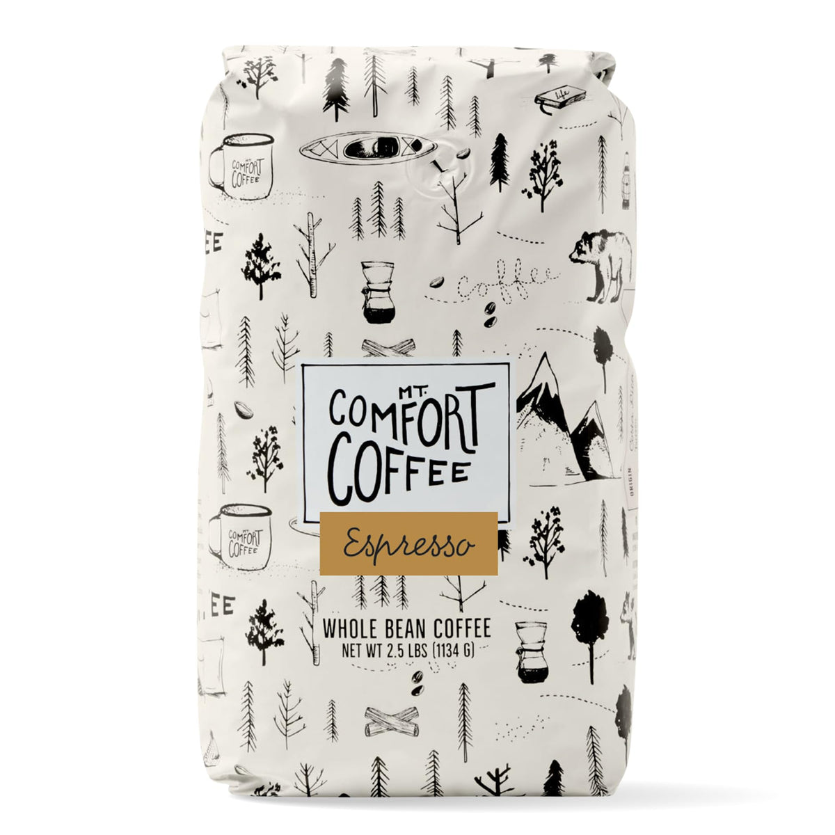 Mt. Comfort Coffee Espresso Roast, 2,5 lb – Geschmacksnoten von Schokolade und Karamell – geröstete ganze Bohnen