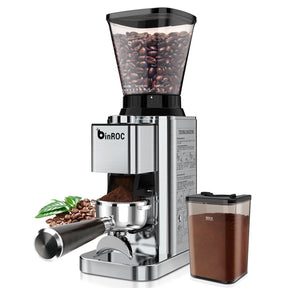 BinROC Conical Burr Coffee Grinder Electric, Espresso Coffee Bean Grinder Home Use Upgraded Adjustable 48 Grind Settings, Precision Timer, Stainless Steel, Anti-Static for Pour Over/Drip/French Press