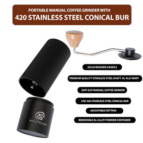 Manual Coffee Grinder with CNC 420 Stainless Steel Blades-Portable Hand Coffee Grinder with 20g Capacity–Compatible Coffee Grinder manual with Cleaning Brush- Coffee Bean Grinding for Indoor & Outdoor