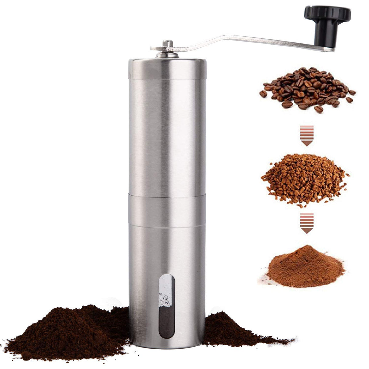 PARACITY Manual Coffee Bean Grinder Stainless Steel Hand Mill Ceramic Burr for Aeropress, Drip Coffee, Espresso, French Press, Turkish Brew, for gift