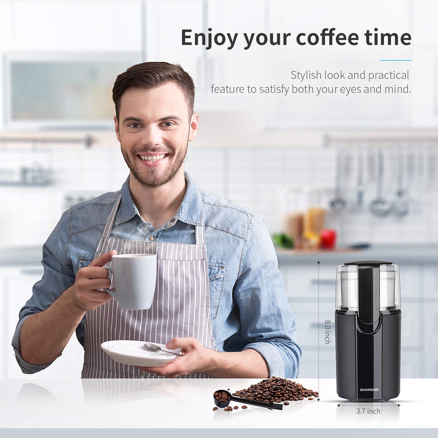 SHARDOR Coffee Grinder Electric, Coffee Bean Grinder Electric, Herb Grinder, Nut Grain Grinder with 1 Removable Stainless Steel Bowl, Black