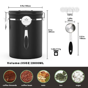 Miscedence 35OZ Coffee Canister for ground coffee with Date Tracker,One Way Co2 Valve 304 Stainless Steel Kitchen Food Airtight storage container for Coffee Beans or Grounds, Sugar Black