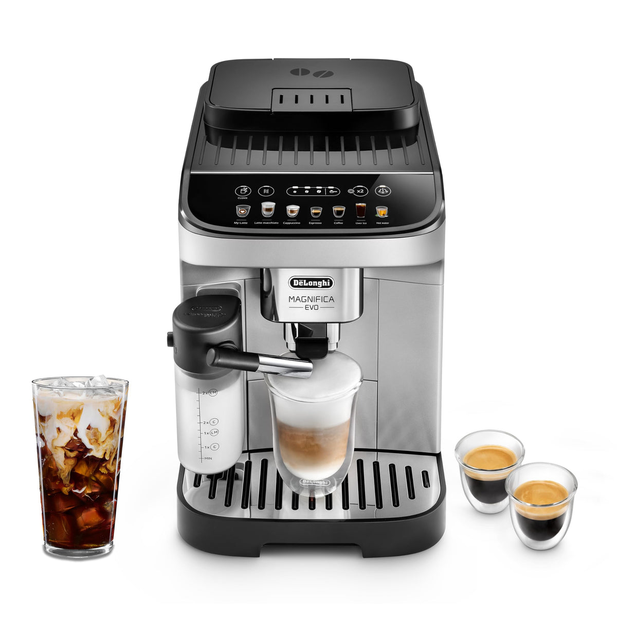 De'Longhi Magnifica Evo 自動エスプレッソ&amp;コーヒーマシン、ラテ、カプチーノ、アイスコーヒー用自動ミルク泡立て器付き、内蔵グラインダー、ECAM29084SB