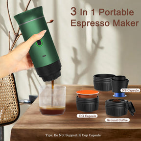 LumoShine Portable Espresso Machine, Mini Espresso Maker, Self Heating Coffee Maker Compatible Ground Coffee, NS and DG Capsule,For Camping Hiking RV Outdoor Travel Green