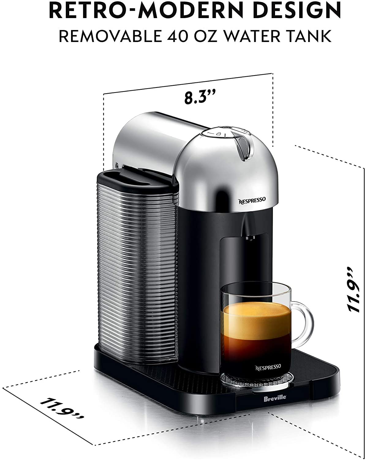 Nespresso Vertuo Kaffee- und Espressomaschine von Breville, Chrom