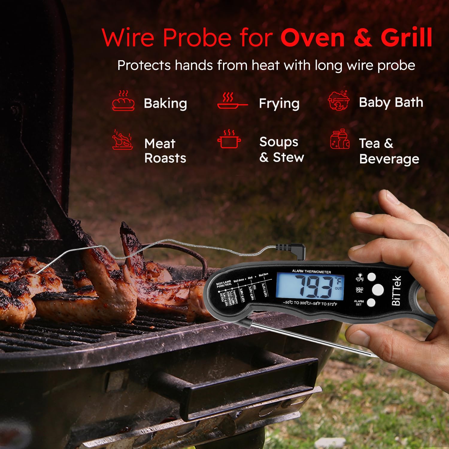 Instant Read Dual Probe Meat Thermometer for Cooking, Fast & Precise Digital Food Thermometer, Backlight, Magnetic, Calibration, Foldable Probe for Deep Fry, Grill, Roasting, Thanksgiving