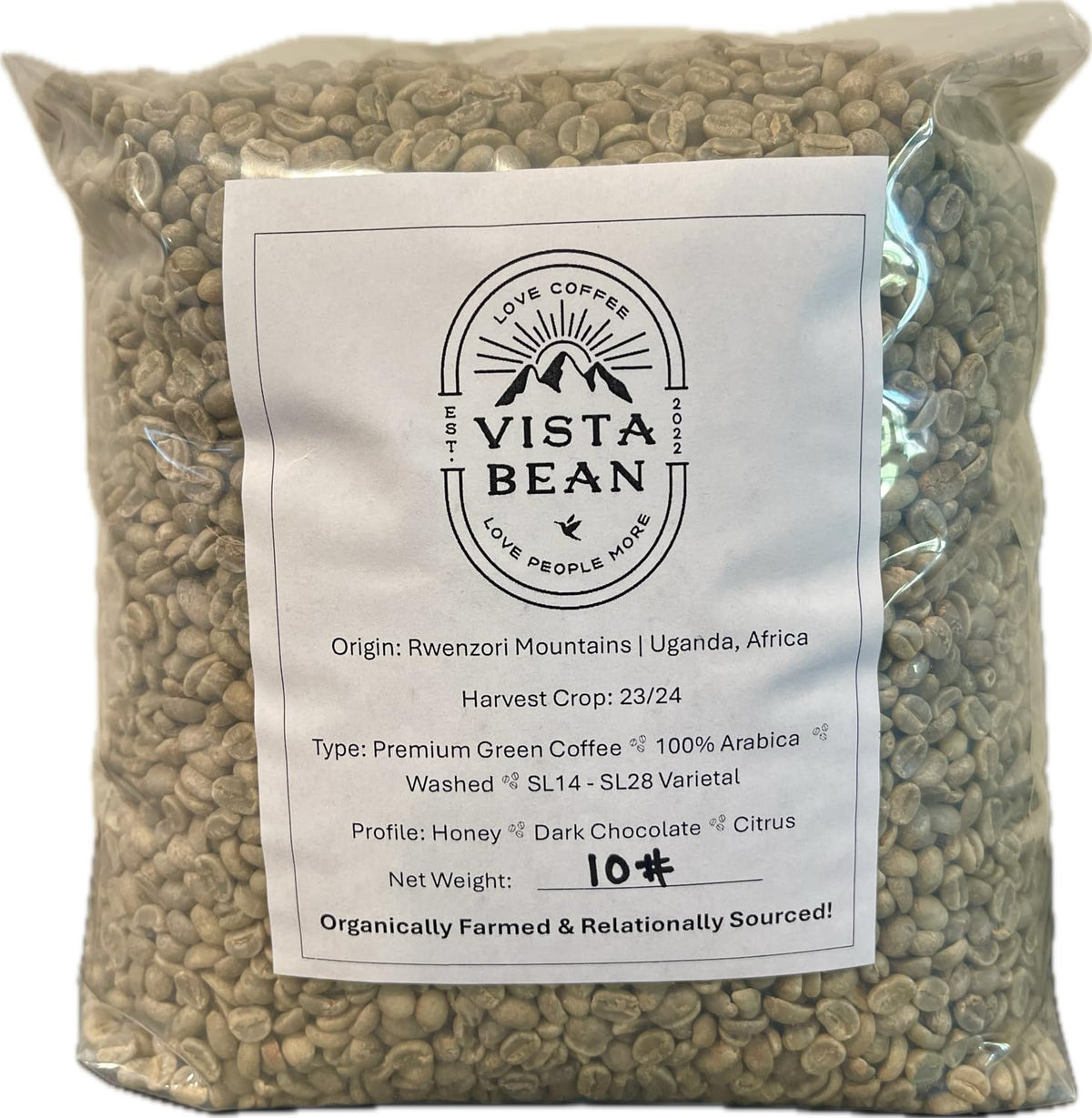 Ugandan Specialty Green Coffee Beans - AA Grade - Unroasted - Washed & Naturally Processed - Eastern Africa - Rwenzori Mountains - Organically Farmed & Relationally Sourced - 100% Arabica - SL14 & SL28 Varietal (10 LB BAG, NATURAL - DRUGAR)