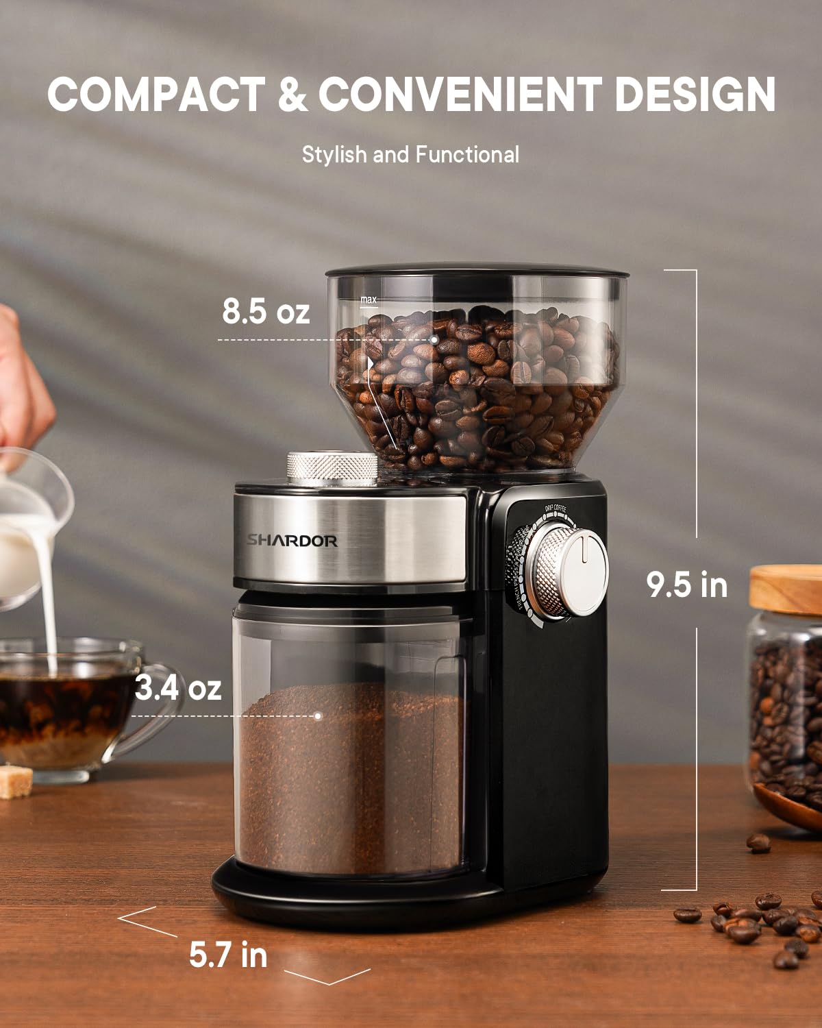 SHARDOR Electric Burr Coffee Grinder 2.0, Adjustable Burr Mill with 16 Precise Grind Setting for 2-14 Cup, Black