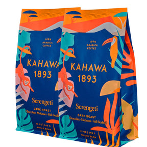 KAHAWA 1893 - Whole Coffee Beans - Serengeti Blend - Perfect Freshly Brewed - As Seen on Shark Tank - Dark Roast - Directly Farmer Sourced from East Africa - Tasting Notes: Chocolate & Molasses -2ct