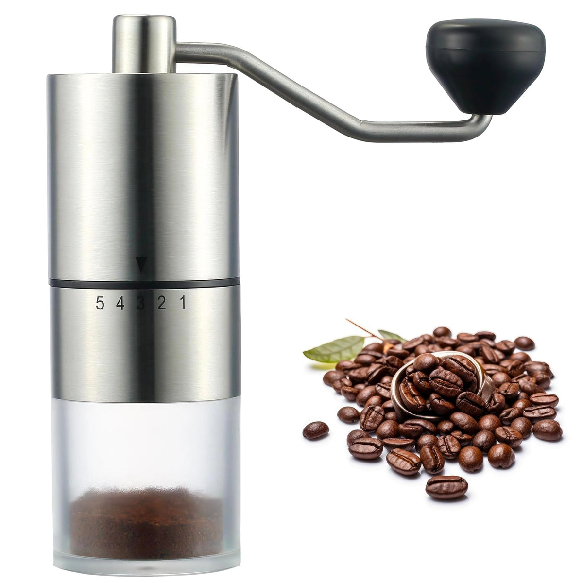 EZLucky Portable Manual Coffee Grinder - Conical Burr with 5 Adjustable Settings for Smooth Grinding, Perfect for Espresso Enthusiasts at Home, Office, or Camping