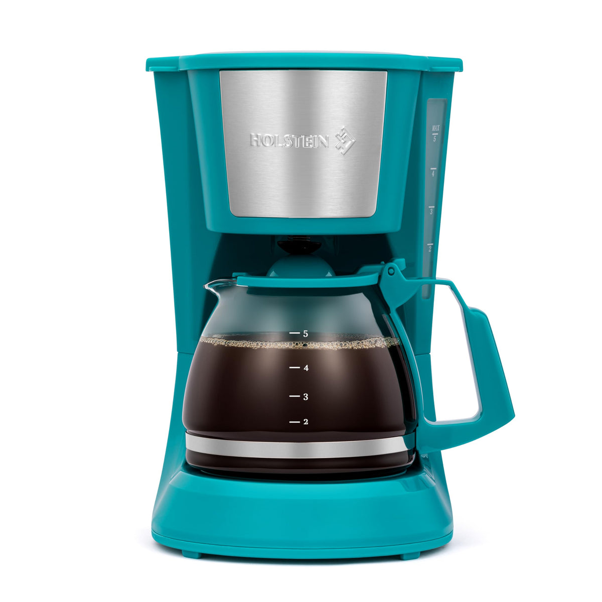 Holstein Housewares - 5 Cup Drip Coffee Maker - Convenient and User Friendly with Permanent Filter, Borosilicate Glass Carafe, Water Level Indicator, Auto Pause /Serve and Keep Warm Functions, Teal