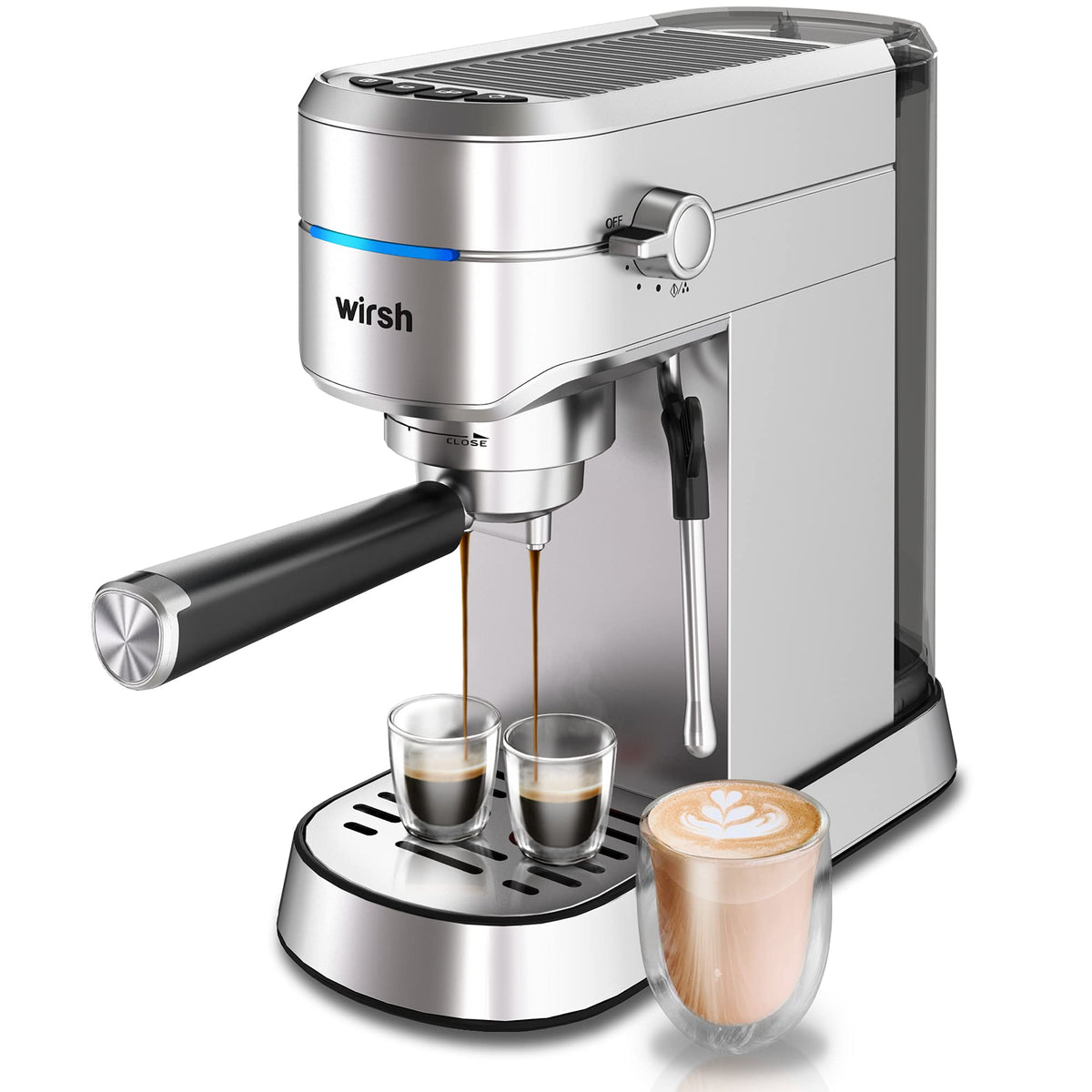 wirsh Espressomaschine, 20-bar-Espressomaschine mit kommerziellem Dampfgarer für Latte und Cappuccino, Espressomaschine mit abnehmbarem 42-oz-Wassertank, Edelstahl (Home Barista)