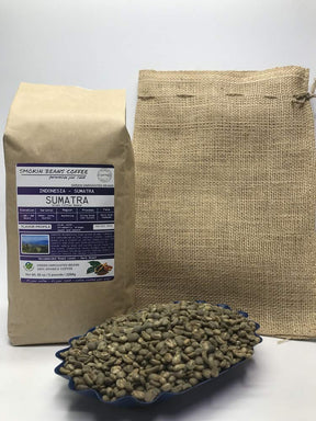 5-pound Sumatra Mandheling (Unroasted Green Coffee Beans) premium Arabica grown Indonesia fresh current-crop beans for home coffee roasters, specialty-grade coffee beans, includes a free burlap bag