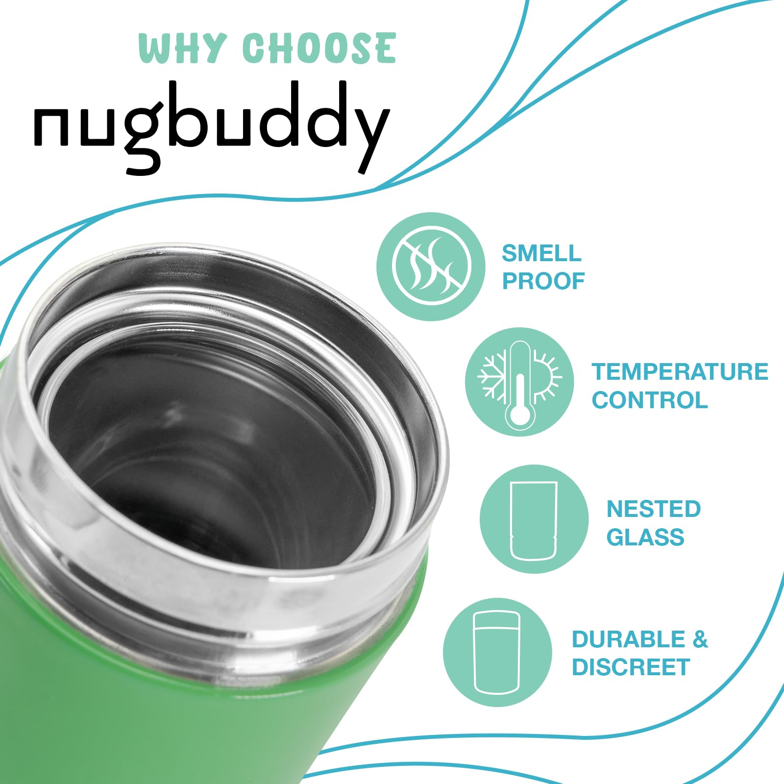 nugbuddy Mini Airtight Storage Container - Vacuum Sealed Insulated w Nested Glass Jar - UV Protection, Temperature Controlled Stainless - Whiteboard Finish w Marker Included - 100 ml (1/4 Oz)