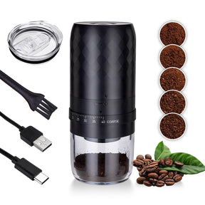 Saraudy Portable Burr Coffee Grinder Electric with 40 Adjustable Grinder Settings, Conical Burr Rechargeable Coffee Bean Grinder with Cleaner Brush, Ground Coffee Cup Lid, for Home Use, Travel Camping