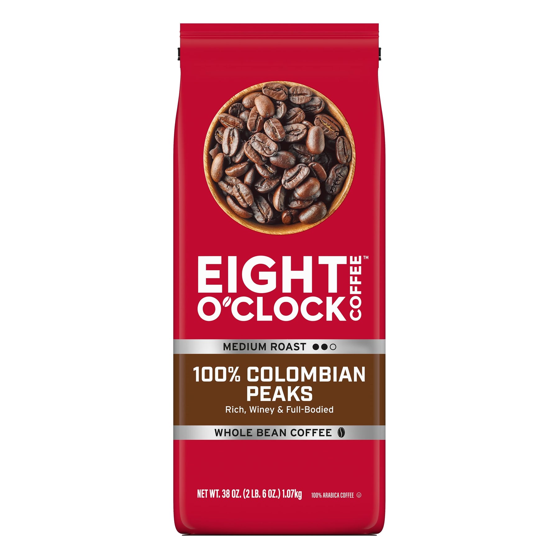 Eight O'Clock Coffee 100 % kolumbianische Peaks, 38 Unzen, (1er-Pack) mittlere Röstung, ganze Bohnenkaffee, reichhaltig, weinig und vollmundig