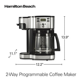 Hamilton Beach 2-Way 12 Cup Programmable Drip Coffee Maker & Single Serve Machine, Glass Carafe, Auto Pause and Pour, Black (49980R)