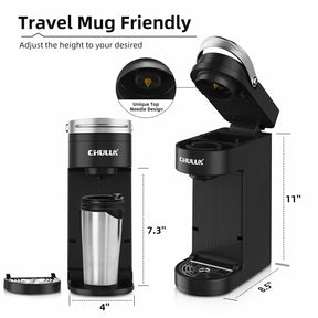 CHULUX Schlanke Einzelportionskaffeemaschine für K-Cup, Mini-Reisekaffeemaschine für eine Tasse für Zuhause, Schreibtisch, Küche und Schlafzimmer, passend für Reisebecher