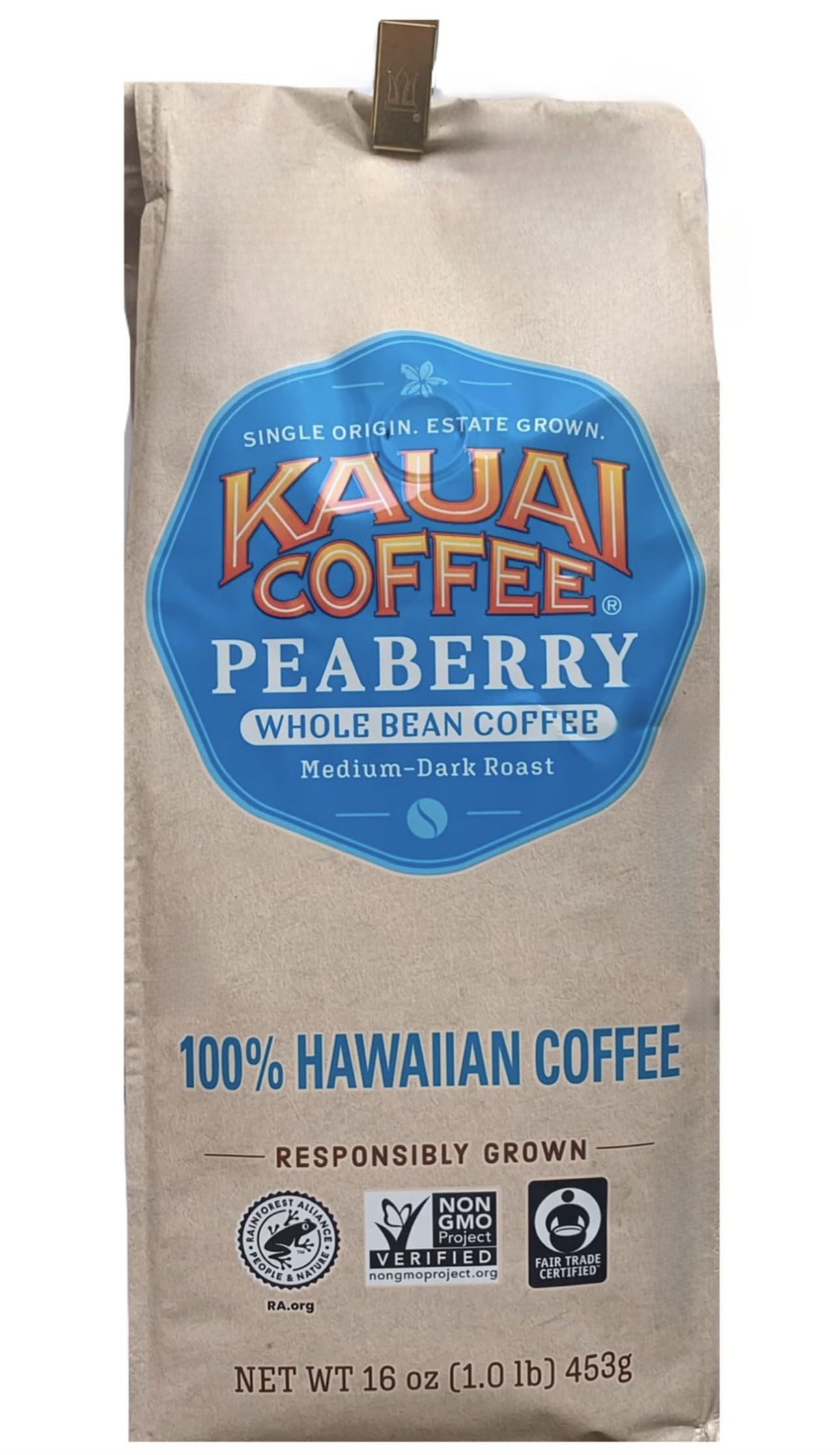 Kauai Coffee, 100 % hawaiianischer Peaberry-Kaffee aus ganzen Bohnen, 1 Pfund