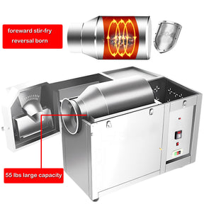 INTSUPERMAI Kommerzieller Bohnenröster, Nussröstmaschine, elektrische Kastanienröstmaschine, Edelstahl-Kaffeeröstmaschine für Kaffeeröster, Nüsse, Bohnen, 220 V, 6500 W