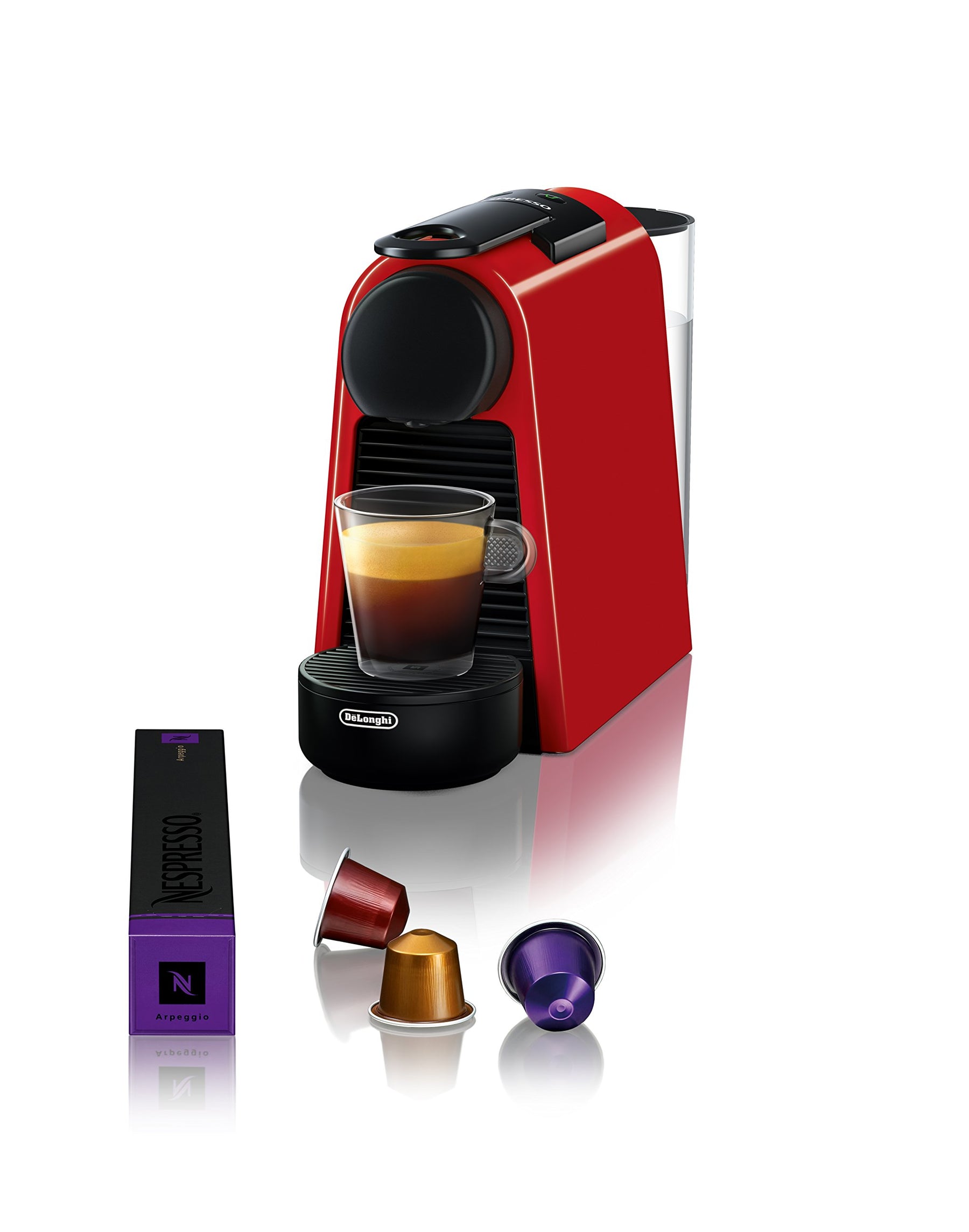 Nespresso Essenza Mini-Espressomaschine von De'Longhi mit Milchaufschäumer, 20,3 Unzen, Rot