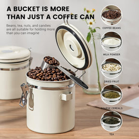 LAMLENT Large Coffee Container for Ground Coffee, 24OZ Coffee Beans Storage with Date Tracker, Stainless Steel Container with Spoon, Kitchen Food Container Jar for Cereal, Bean, Sugar (Silver, 24OZ)