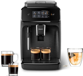 Philips 1200 Series Espressovollautomat, klassischer Milchaufschäumer, 2 Kaffeesorten, intuitives Touch-Display, 100 % Keramikmahlwerk, AquaClean Filter, Aromaversiegelung, schwarz (EP1220/04)