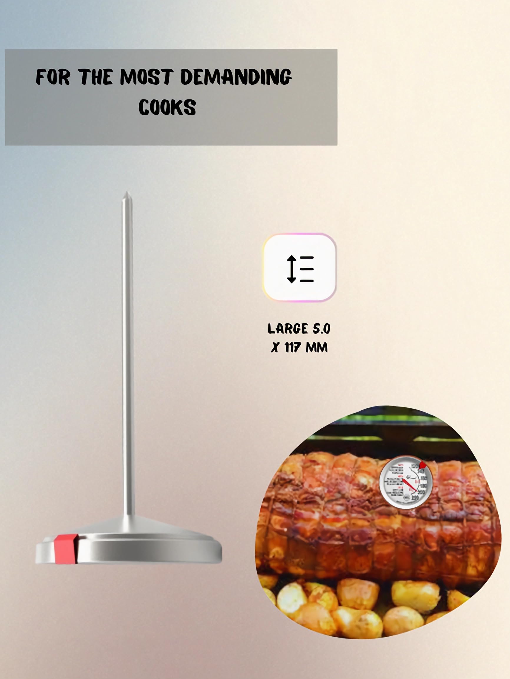 Analog Meat Thermometer: Roasting and Baking Thermometer for Oven/Grill, Easy to Clean. Dishwasher Safe, Without Batteries. Ribs, Turkey and More: a Must for Perfectly Cooked roasts.