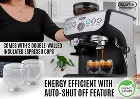 Zulay Kitchen Magia Manual Espresso Machine with Grinder and Milk Frother - 15 Bar Pressure Pump Cappuccino Machine - Latte Machine - & Extra Large 2L Removable Water Tank