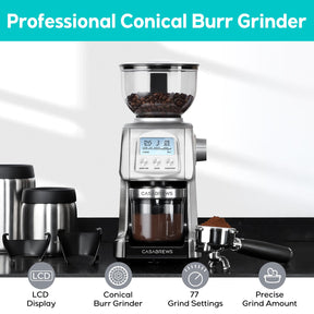 CASABREWS Electric Coffee Grinder, Conical Burr Coffee Bean Grinder with 77 Precise Grind Settings, Intelligently Grinds from Espresso to French Press, Gift for Baristas and Coffee Lovers