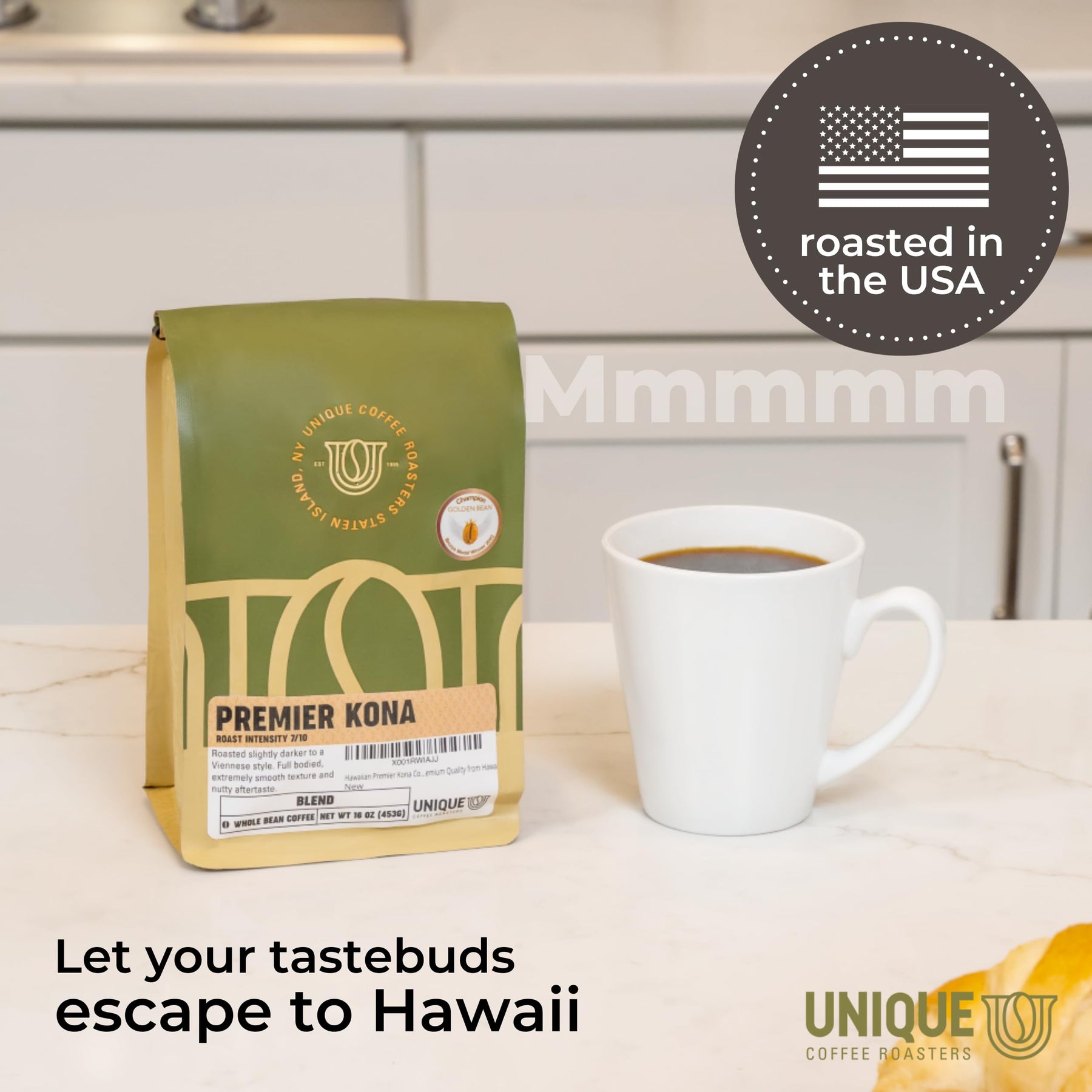 Hawaiian Premier Kona Kaffeemischung, ganze Bohne, dunkle Röstung, 1 Pfund (1er-Packung), 100 % Arabica, Premiumqualität aus Hawaii