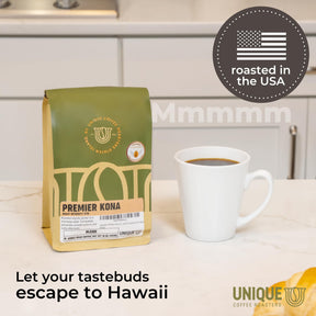 Hawaiian Premier Kona Kaffeemischung, ganze Bohne, dunkle Röstung, 1 Pfund (1er-Packung), 100 % Arabica, Premiumqualität aus Hawaii