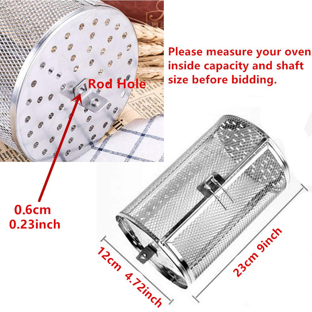 Falytemow ステンレススチール ロティサリーグリル ロースタードラム 12 x 23 cm オーブンバスケット オーブンローストベーキングロータリー ピーナッツ ドライナッツ コーヒー豆 BBQ用