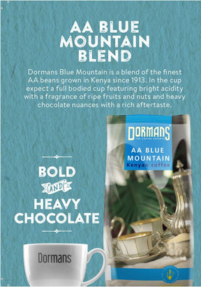 Dormans AA Blue Mountain Authentic Kenyan Coffee, Beans, Medium roast 17.6Oz(500gms)