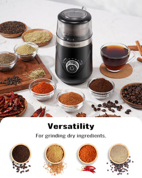 TWOMEOW Coffee Grinder, Adjustable Electric Grinder with Timing Knob, Coffee Bean Grinder and Spice Grinder with Removable Stainless Steel Bowl, Automatic Grinder for French Press and Espresso