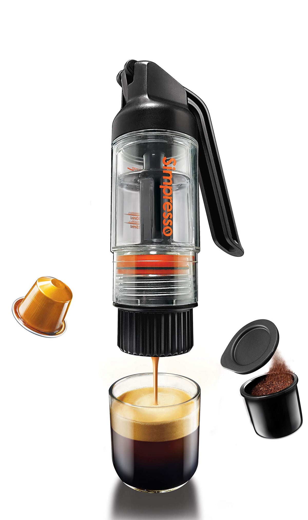 Simpresso Portable Espresso Maker | Compact Travel Coffee Maker Compatible with Nespresso Pods & Espresso Ground Coffee | Manually Operated | Premium Travel Package with All Accessories Included