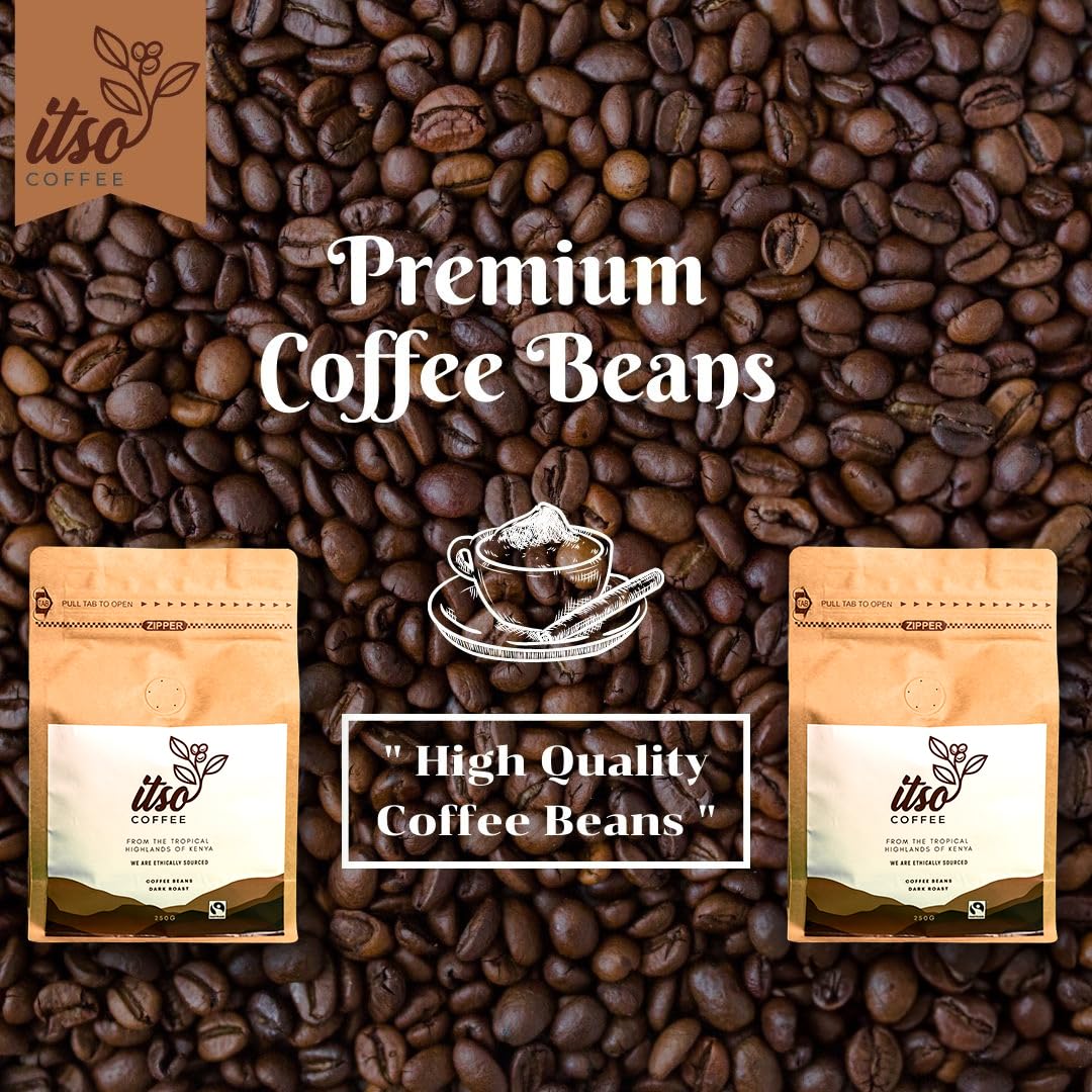 Premium Kenyan Dark Roast Arabica Coffee Beans | Specialty Single Origin Whole Bean | Rich Flavor for Espresso and Cold Brew | Freshly Roasted 250g Bag