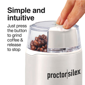 Proctor Silex Electric Coffee Grinder for Beans, Spices and More, Stainless Steel Blades, 12 Cups, White