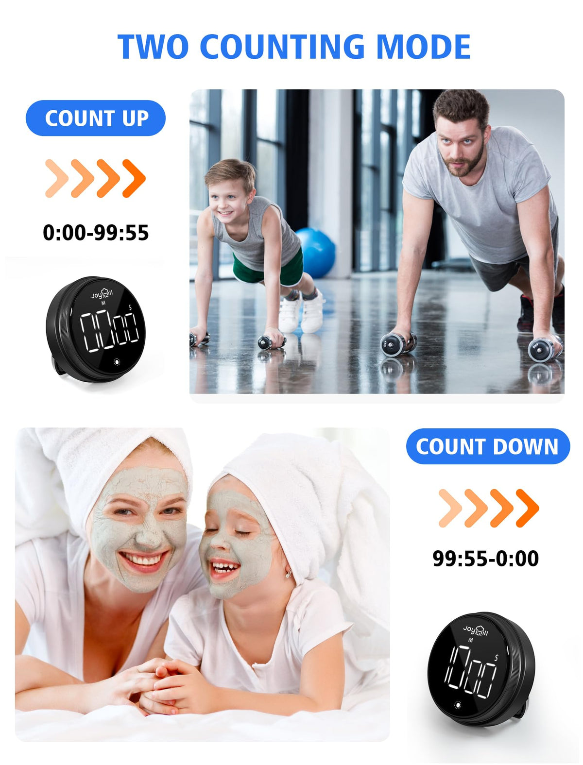 JOYHILL Digital Kitchen Timer, Large LED Display with Magnetic Countdown 3 Volume Levels, Ideal for Cooking Classroom Studying Fitness, Timer for Kids and Seniors Black