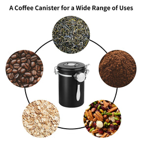 Ohtomber Coffee Canister Storage Container - 22OZ Stainless Steel Airtight Coffee Bean Storage Grounds Container with Date Tracker & Measuring Scoop, Kitchen Food Canister Jar for Cereal, Sugar, Tea