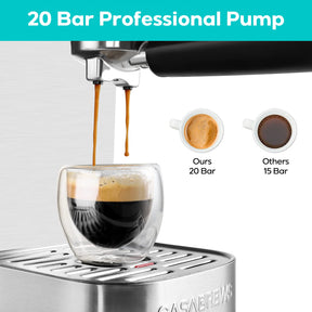 CASABREWS Espresso Machine 20 Bar, Stainless Steel Cappuccino & Latte Machine with Steam Frother for Home, 49oz Water Tank, Silver