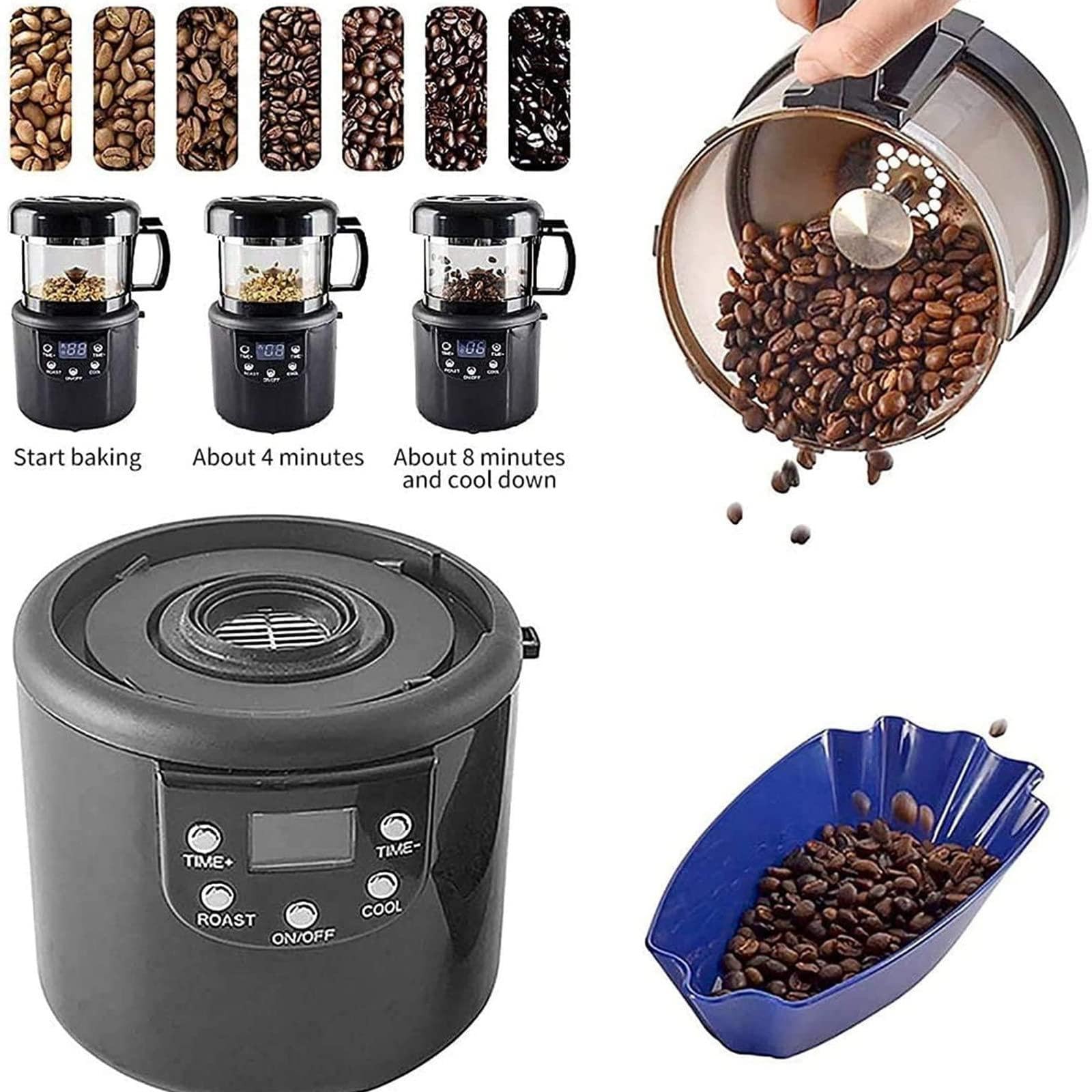 JINGEDD 1400 W 100 g 110 V elektrische Kaffeeröstmaschine, Kaffeeröstmaschine, automatische kleine Heißluft-Kaffeebohnenröstmaschine, einstellbare Windgeschwindigkeit, für Café, Geschäft, Zuhause, Büro