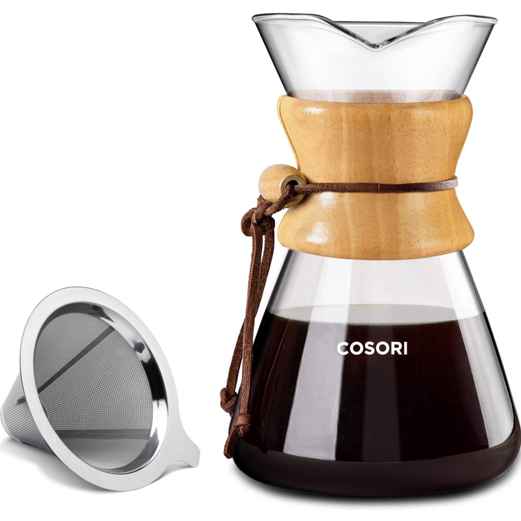 COSORI Pour Over Coffee Maker with Double Layer Stainless Steel Filter, 8-Cup, 34oz, Drip Coffee Maker, Coffee Dripper Brewer, High Heat Resistant Carafe, also for Camping, Hiking