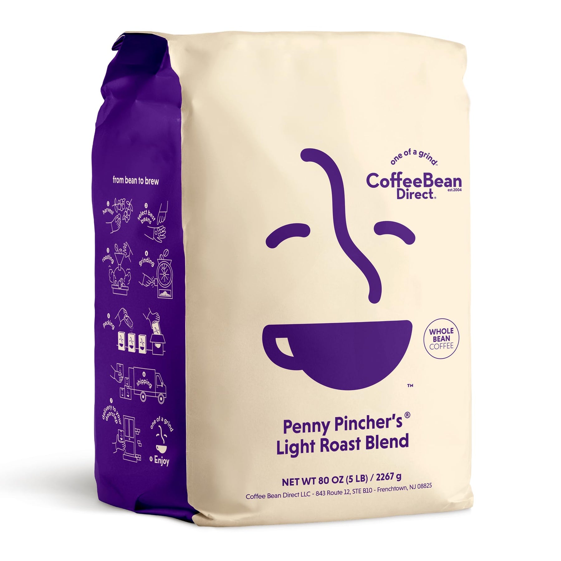 Coffee Bean Direct Penny Pincher's® Light Roast Blend, ganze Bohne, 5-Pfund-Beutel