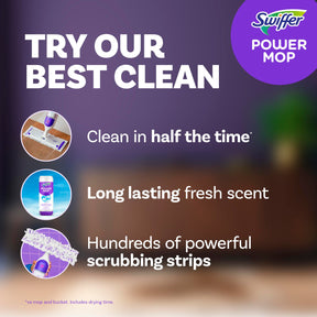 Swiffer PowerMop Multi-Surface Mop Kit for Floor Cleaning, Includes PowerMop, 2 Mopping Pad Refills, 1 Cleaning Solution with Fresh Scent and 2 Batteries