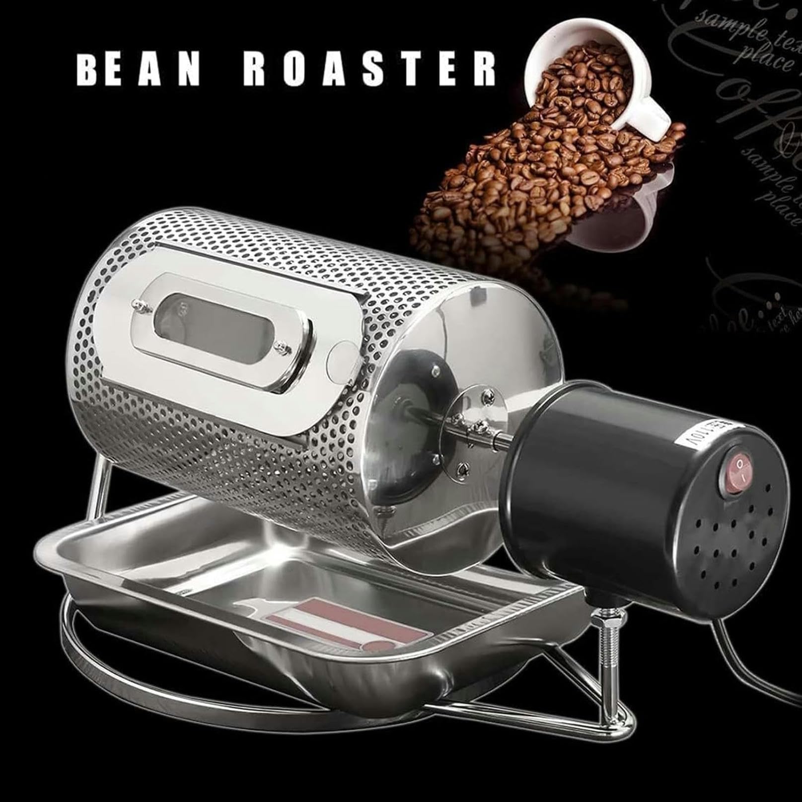 Wzglod Drum Coffee Bean Roaster, Coffee Roaster Machine with Stainless Steel Tray, Automatic Speed Adjustment, Coffee Roaster Roller Baker, Use Baking Beans Nut Products, No Powder