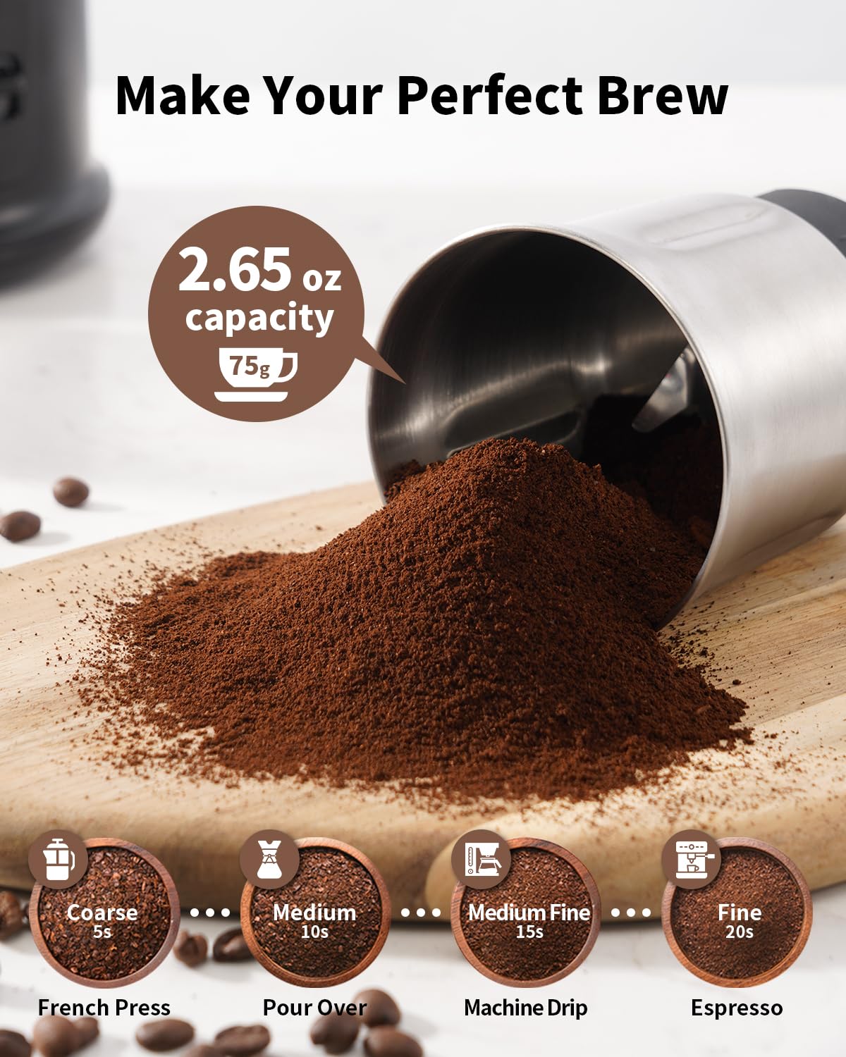 SHARDOR One Touch Kaffeemühle elektrisch, Gewürzmühle, Kräutermühle, Mühle für Kaffeebohnen, Gewürze und Samen mit 1 abnehmbaren Edelstahlschüssel, Trockenmühle, Schwarz