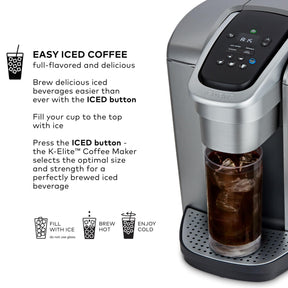 Keurig K-Elite Single Serve K-Cup Pod Kaffeemaschine, mit Stärke- und Temperaturkontrolle, Eiskaffee-Funktion, Brühgröße von 230 bis 340 ml, programmierbar, gebürstetes Silber