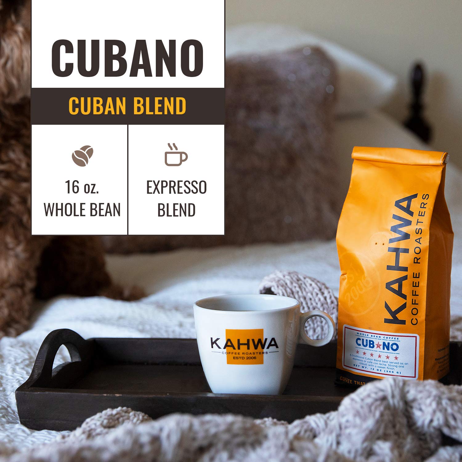 Kahwa Cuban Coffee Beans, Cubano Dark Roast Espresso Blend, Whole Bean Coffee, 1 lb Bag