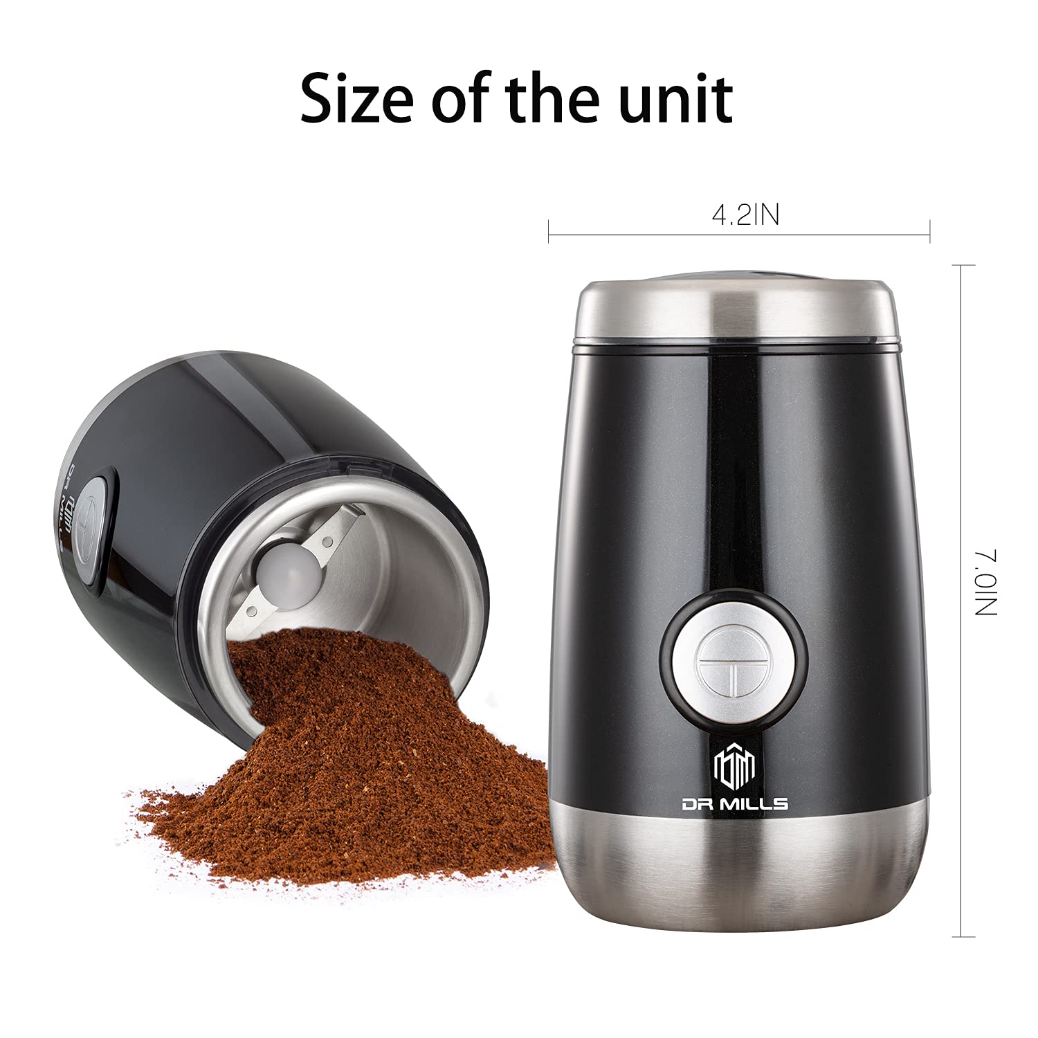 DR MILLS DM-7445 Coffee Grinder Electric Grinder Spice and Herb Grinder, Blade & cup made with SUS304 stianlees steel food grinders electric